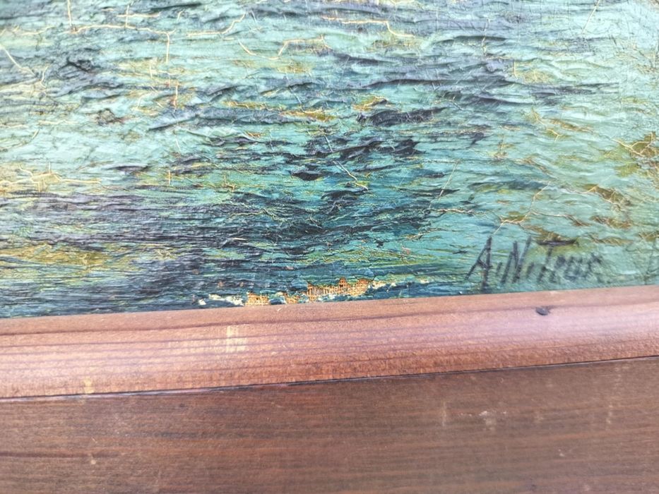 Bardzo stary obraz na płótnie sygnowany  .