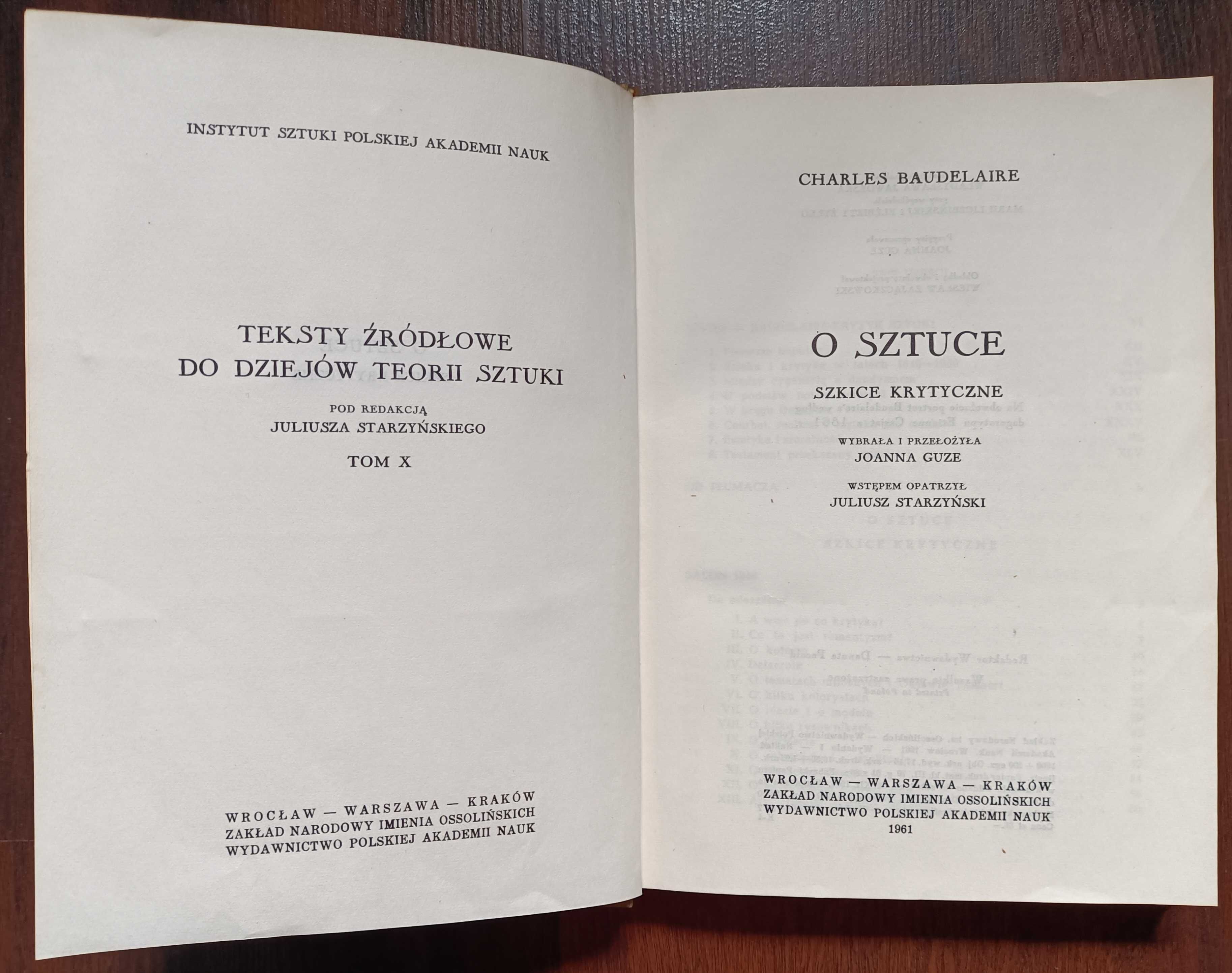 Baudelaire O sztuce wydanie l, 1961r