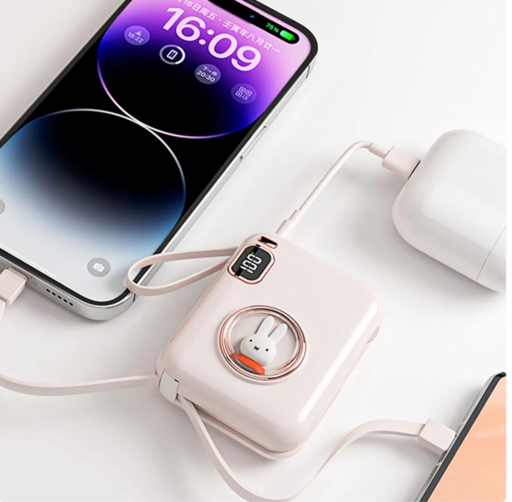 Павербанк powerbank 10000 білий з зайцем