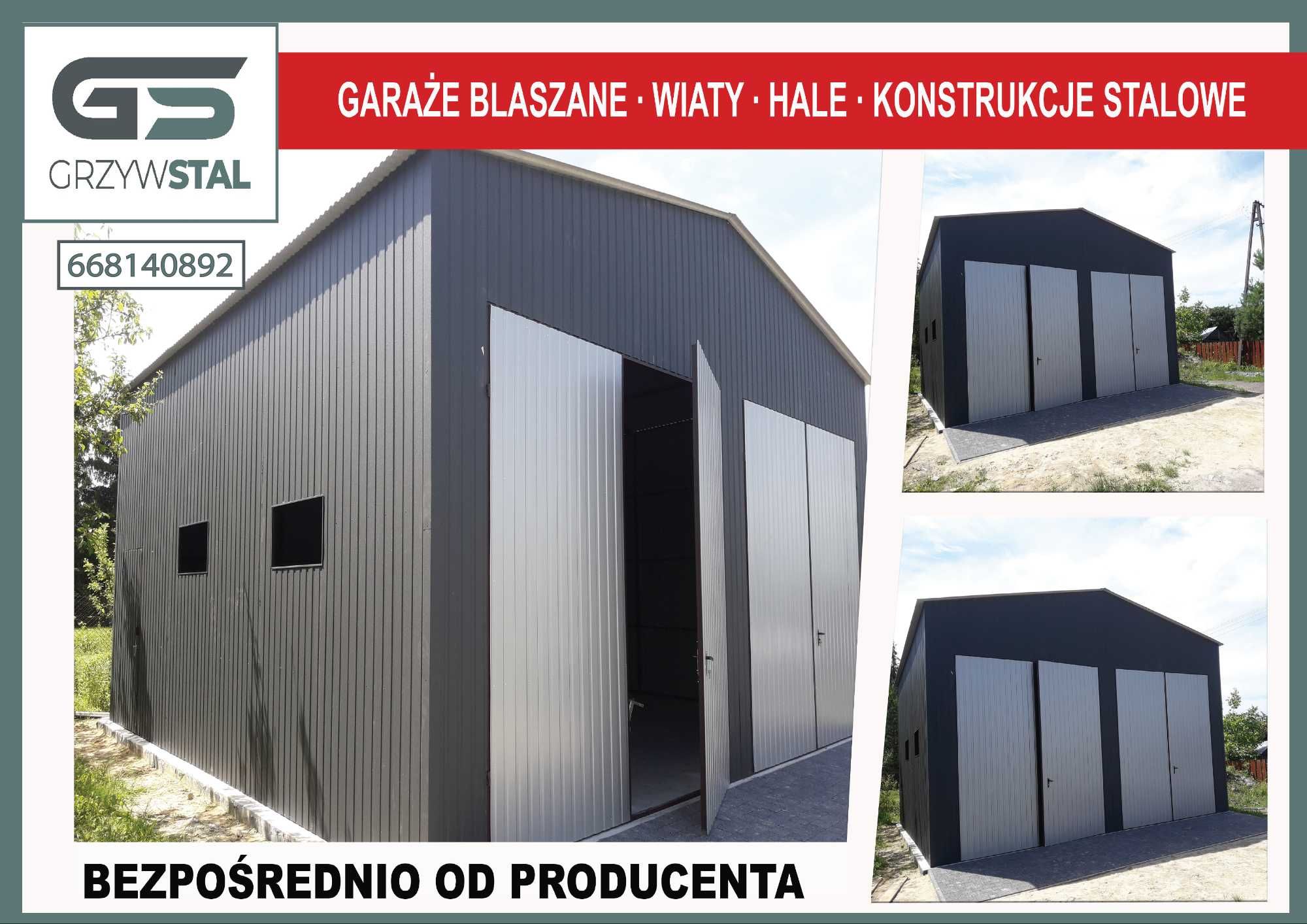 Garaż blaszany Grafitowy - Magazyn Wiata  - Hala Stalowa  - GRZYWSTAL