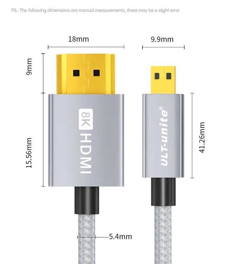 Кабель Micro HDMI to HDMI v2.1 8K 1м/1.5м Grey UltraHD HDR ULT-unite