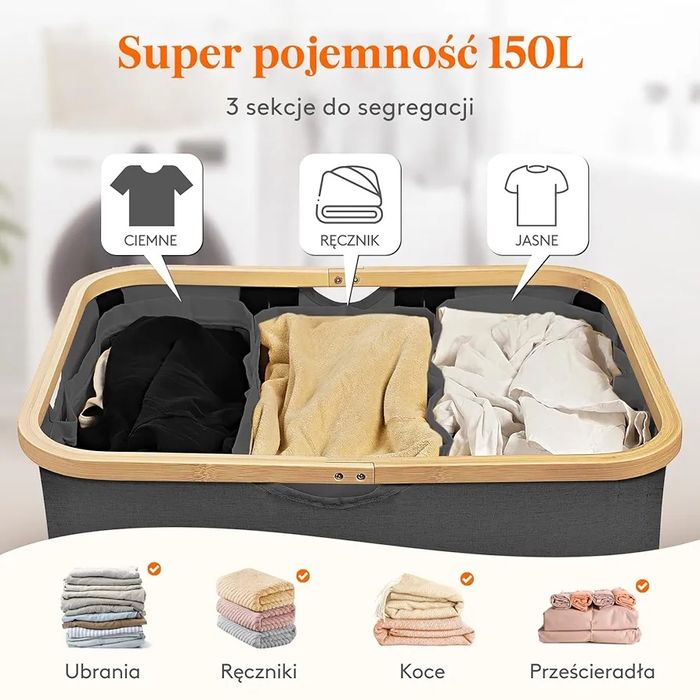 Potróny Kosz Pojemnik – Organizer na Pranie z Pokrywką 150l 733