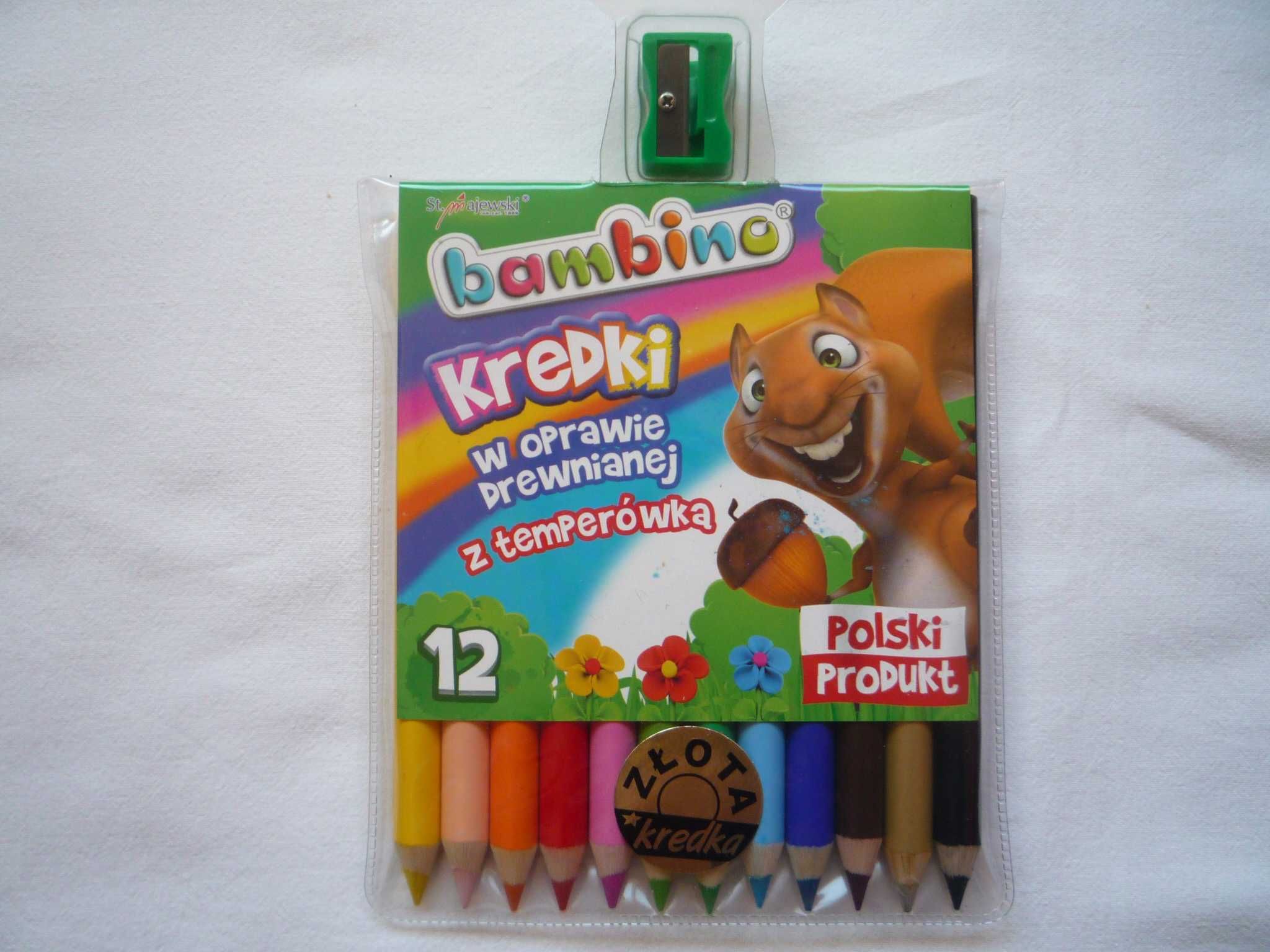 Nowe Bambino Kredki w drewnianej oprawie z temperówką 12 kol Złota
