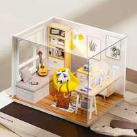 Miniaturowy domek dla lalek z drewnianymi meblami samodzielny montaż