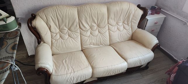 Skórzany wypoczynek kanapa plus dwa fotele