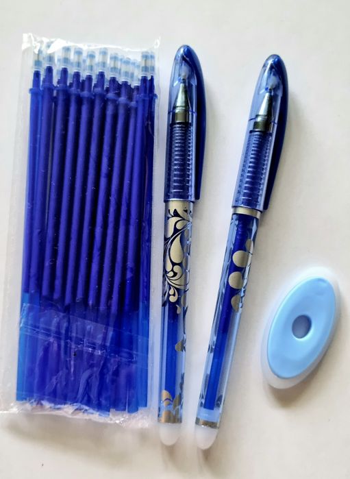 Długopisy zmazywalne + gumka + wkład