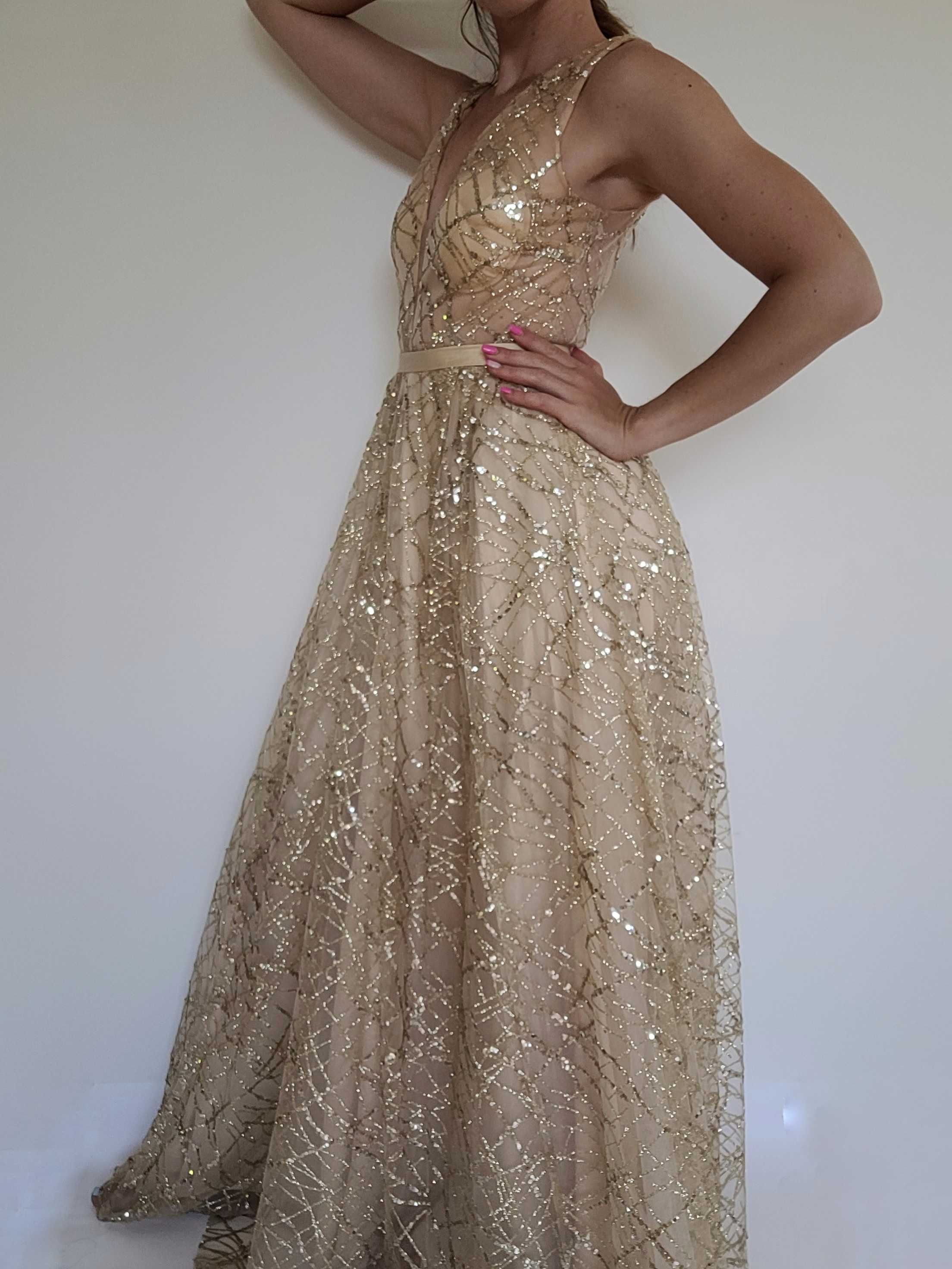 Suknia ślubna balowa studniowka złota Bella Disney księżniczka cosplay