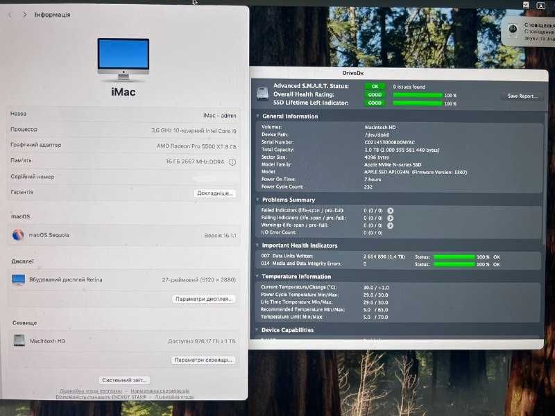 Apple iMac 27 2020 i9 3.6GHz Radeon 5500XT 16Gb 1Tb Open box Z0ZX002SR