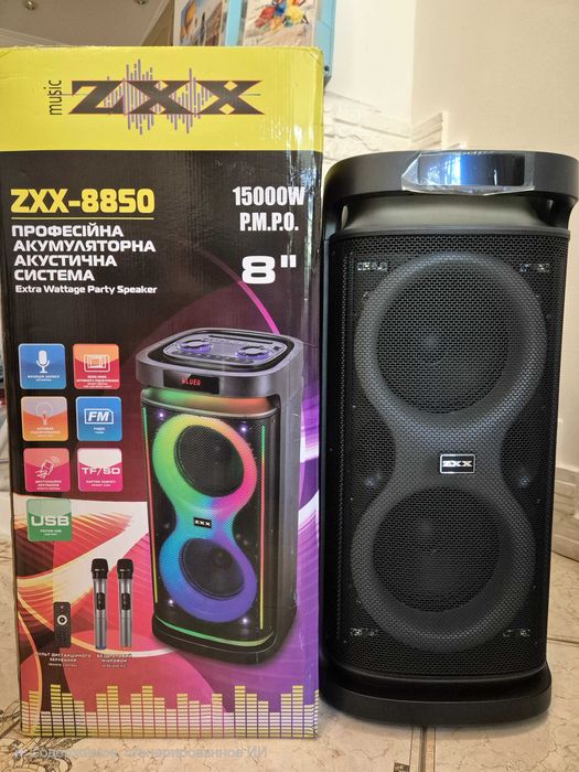Потужна портативна колонка + 2 мікрофони, ZXX на 60 Вт караоке TWS