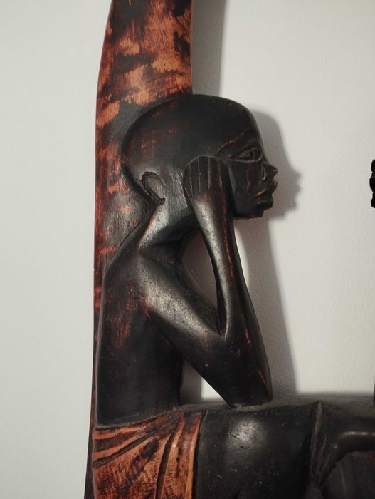 Painel Esculpido Decorativo - Casal Africano