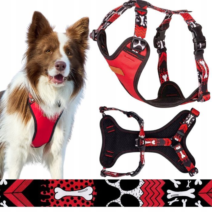 miejskie szelki bezuciskowe dla dużego psa l 30 mm czerwone kostki