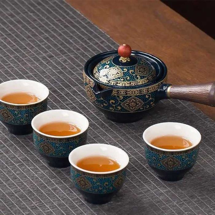 Дорожній набір для чайної церемонії Lesko blue керамічний 6 предметів