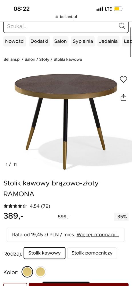 Stolik kawowy ramona retro loft beliani jak nowy złoty