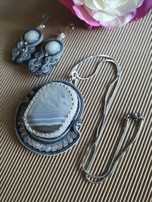 Wisior z kolczykami, biżuteria artystyczna,rękodzieło,sutasz,handmade