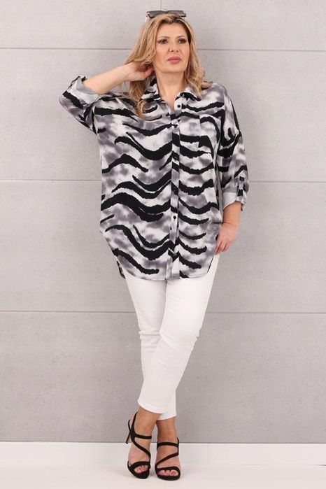 Luźna Koszula Duże Rozmiary Bawełniana Elegancka Asymetryczna Rozpinan