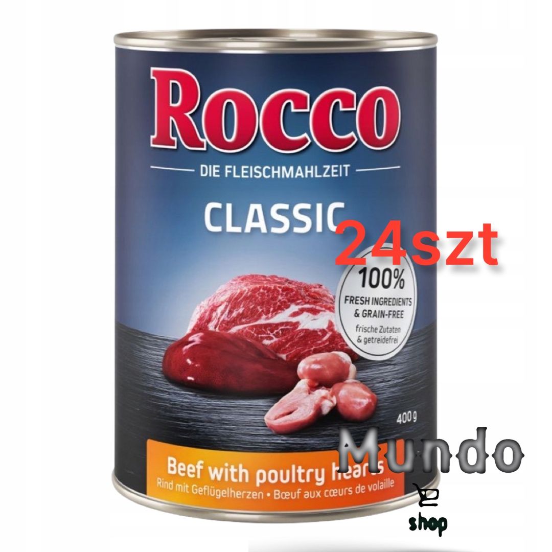 karma Rocco 400 g smak Wołowina Z sercami kurczaka w zestawie 24 szt.
