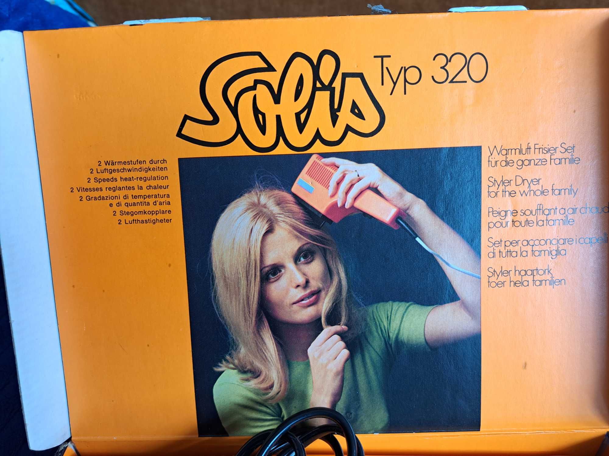 Zestaw fryzjerski marki Solis z lat 70- tych.