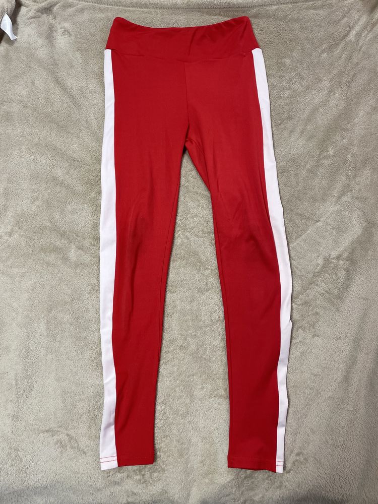 Legginsy Getry biało czerwone lycra spandex wysoki stan S M 38