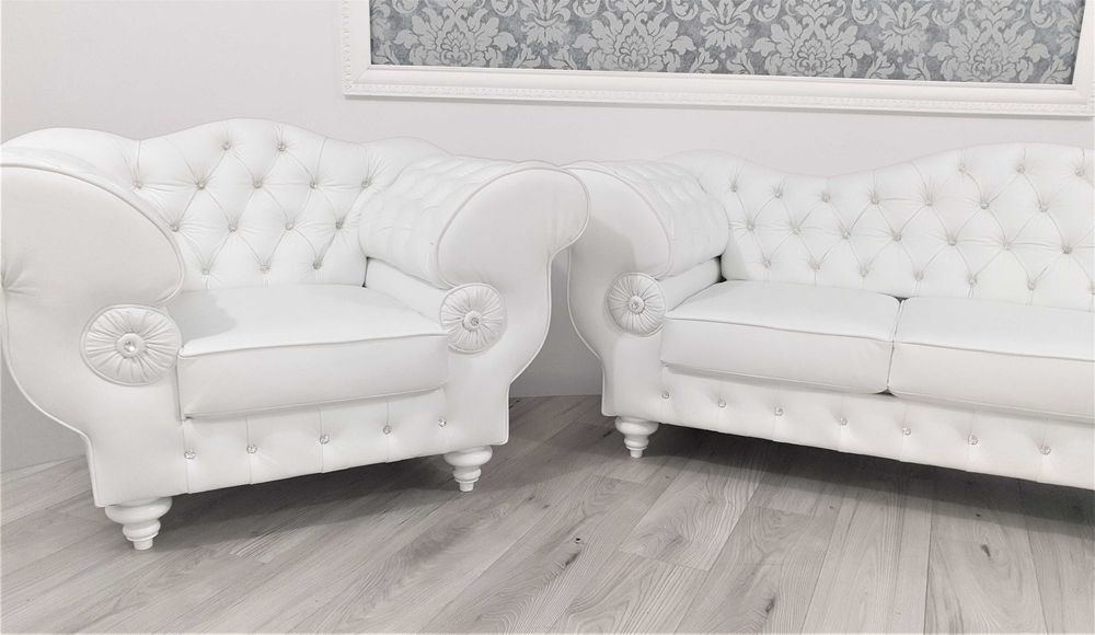 Pikowany zestaw chesterfield 3+2+1 PRESTON Skóra naturalna