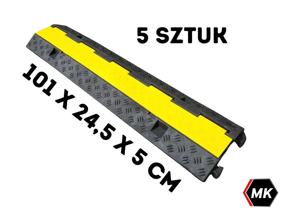 5szt Najazd Kablowy 101x24,5x5 cm 2-Kanałowy Gumowy Mostek Kablowy
