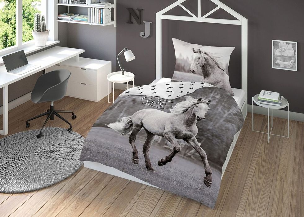 Pościel Bawełniana 140x200 komplet 1x poszewka 70x80 młodzieżowa koń