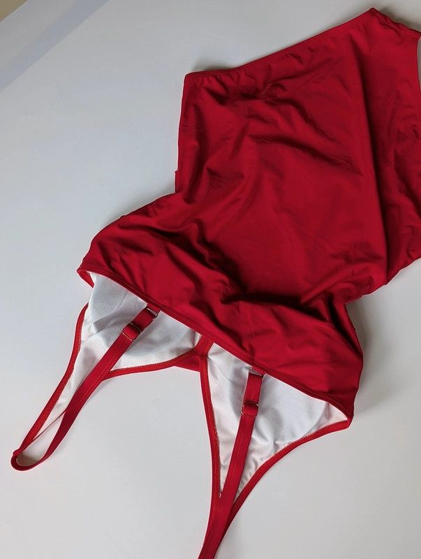 strój kąpielowy bikini jednoczęściowy czerwony pin push up modelujący