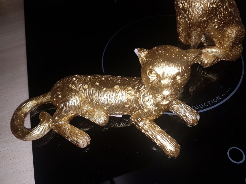 2 figurki ozdobne złote koty nowe