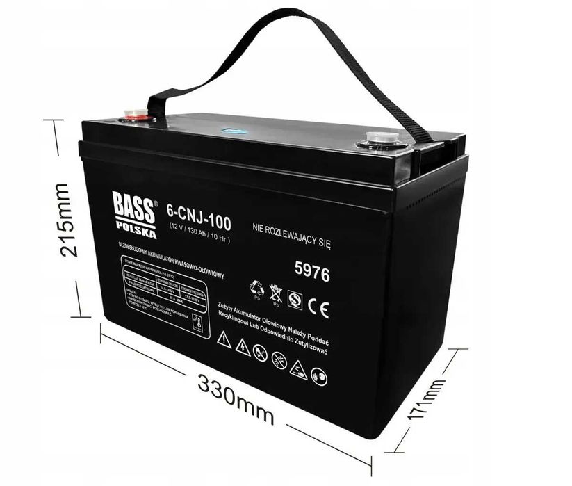 Акумулятор для ДБЖ и инверторов VRLA AGM 12V 100Ah Bass Polska