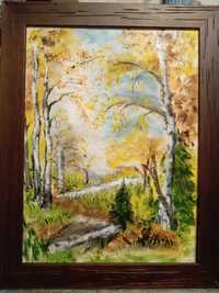 Obraz malowany akwarelą jesień w lesie