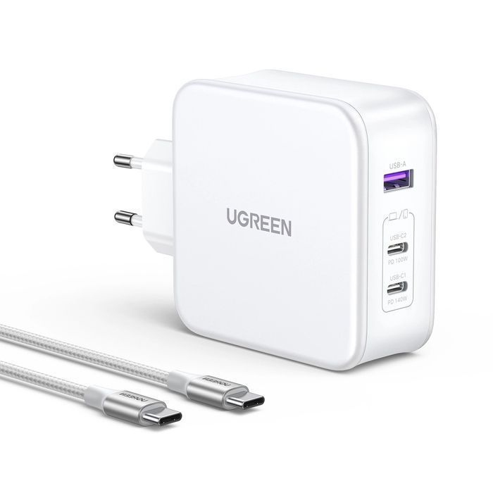 Ładowarka GaN Ugreen Nexode Cd289 140W + Kabel USB-C 1.5M - Biała