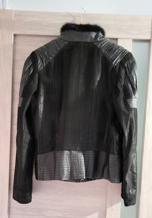 Куртка кожана норка воротник з напиленням