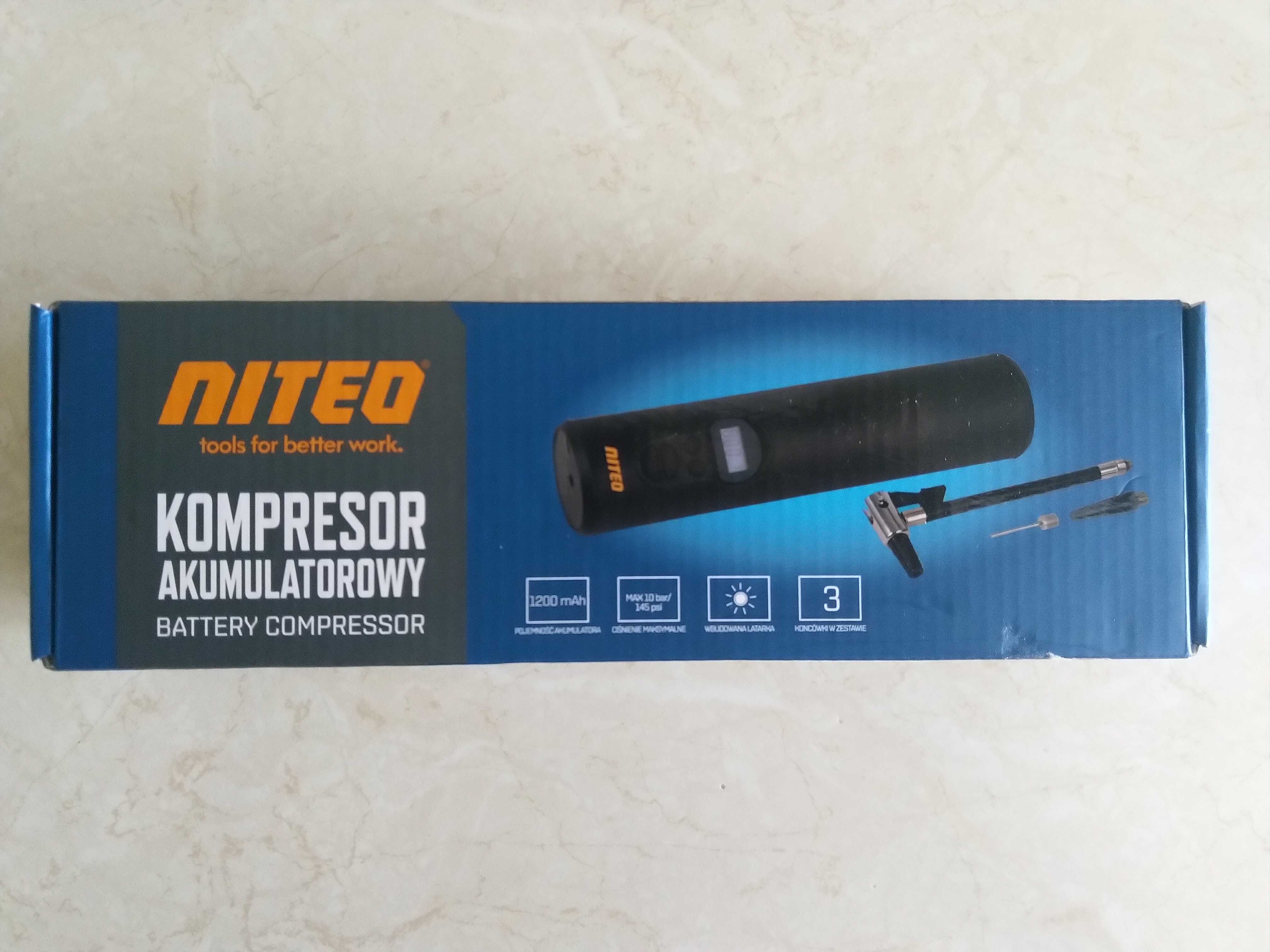 NAJTANIEJ Kompresor Akumulatorowy 10bar 1200mAh USB + Akcesoria Wysyłk