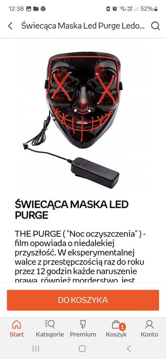 Maski halloween bal przebierańców Purge led