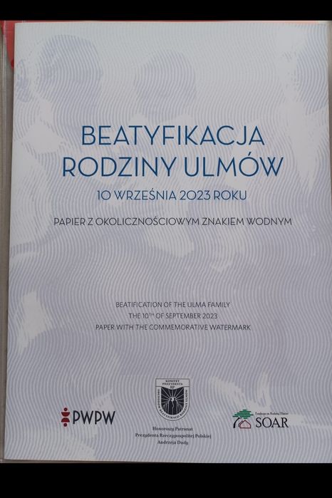 Znak wodny PWPW - Beatyfikacja rodziny Ulmów