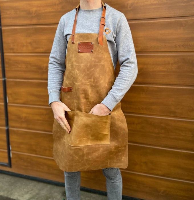 Шкіряний фартух для бармена, кухаря, офіціанта, бариста