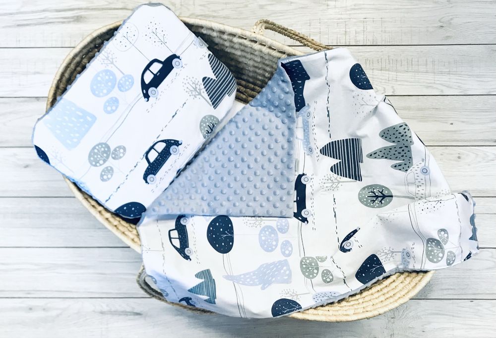 Komplet do gondoli lub kołyski 80x60 minky / kocyk dla chłopca