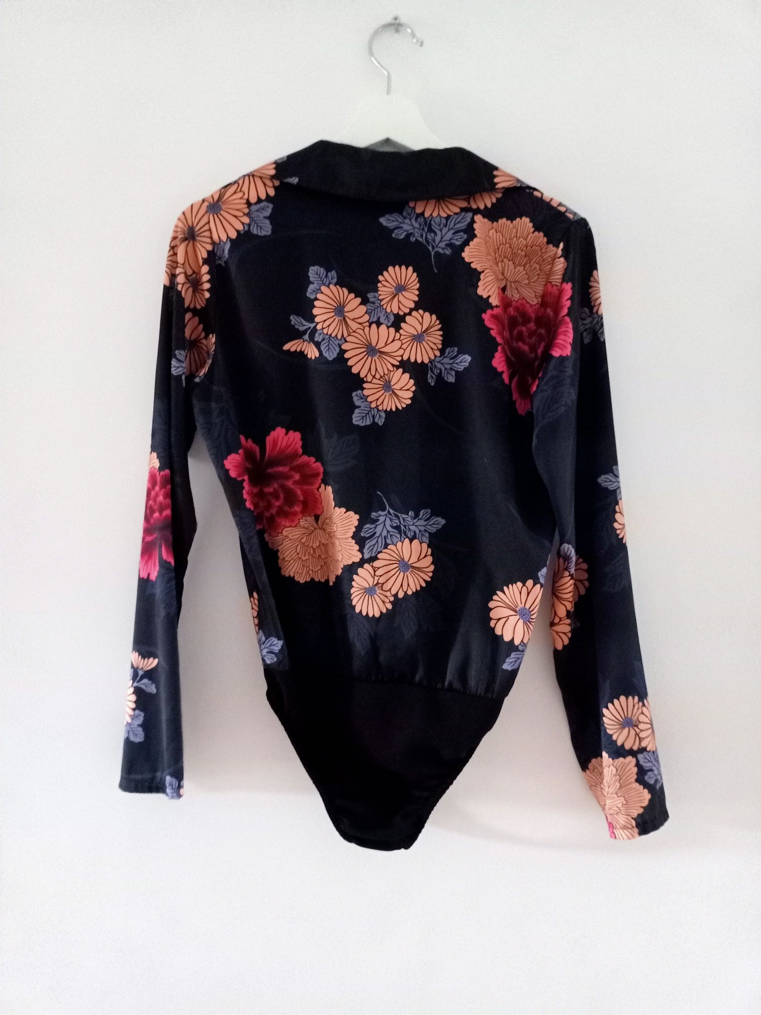 Body damskie koszula w kwiaty czarna długi rękaw vintage retro Boho