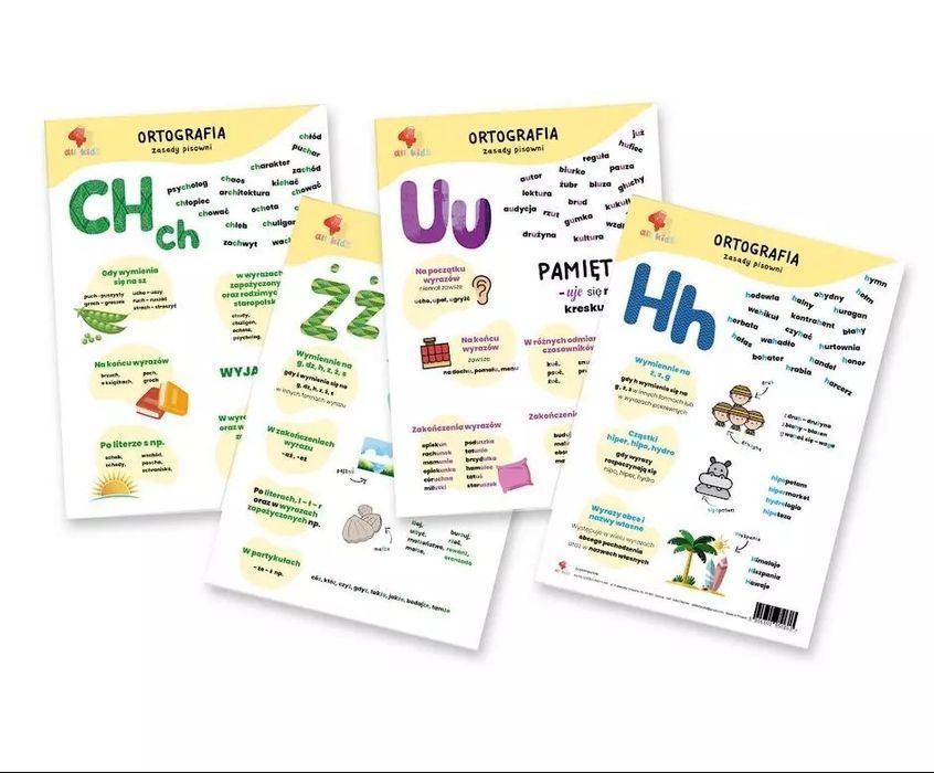 Plansze edukacyjne zasady ortografii A4. All4Kids