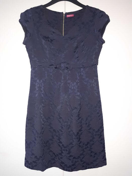 Elegancka sukienka ciążowa, granatowa, żakard, Happy Mum, L