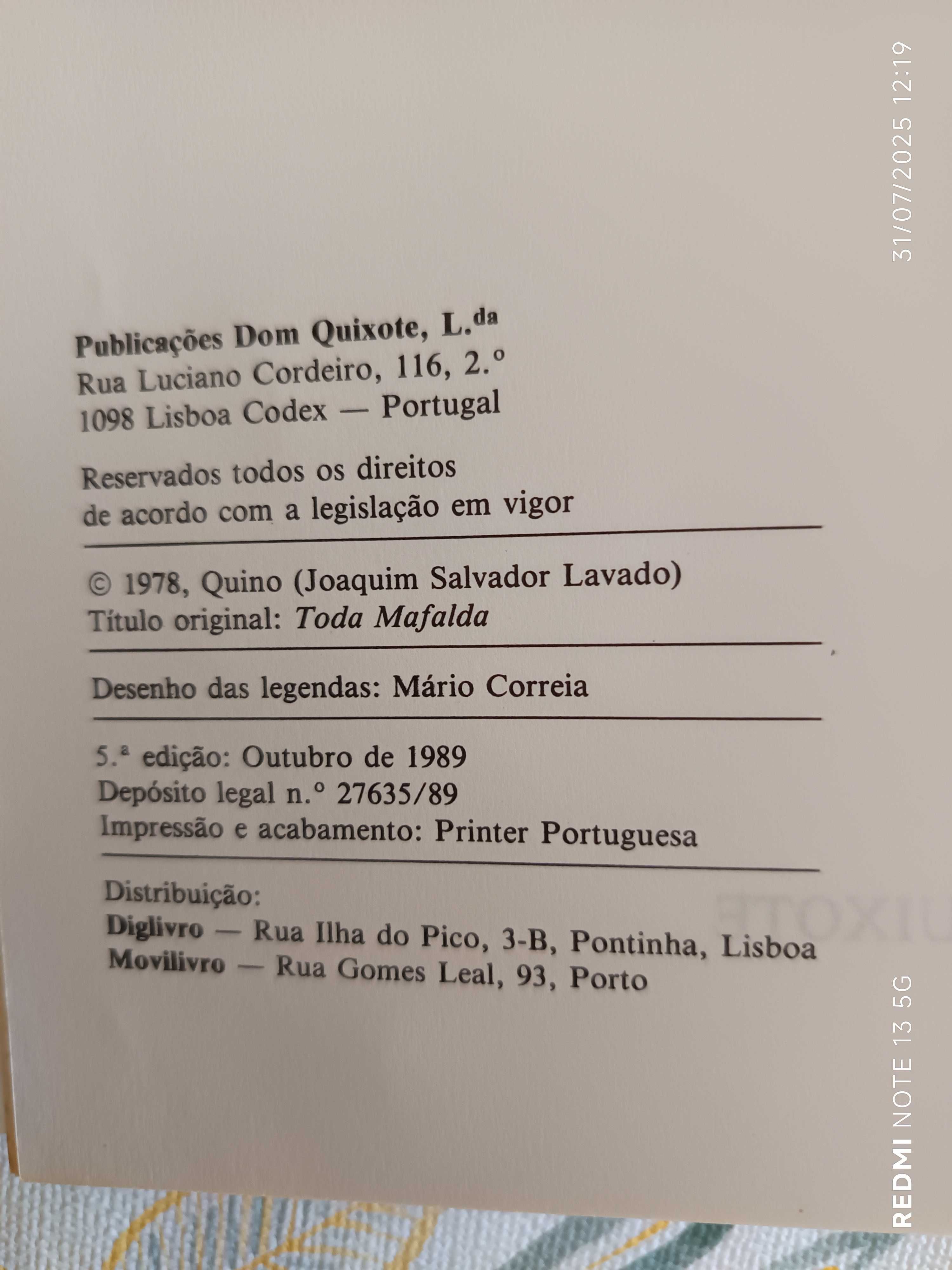 Toda a Mafalda num só livro (5ª edição outubro de 1989)