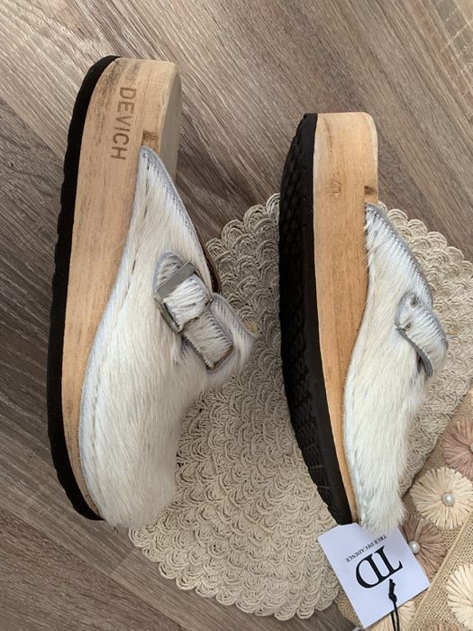 Chodaki drewniane Devich Bezau Holzschuhe 40 eco skora leather fur