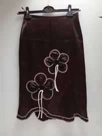 Spódnica uninat kwiaty 3D satyna S vintage
