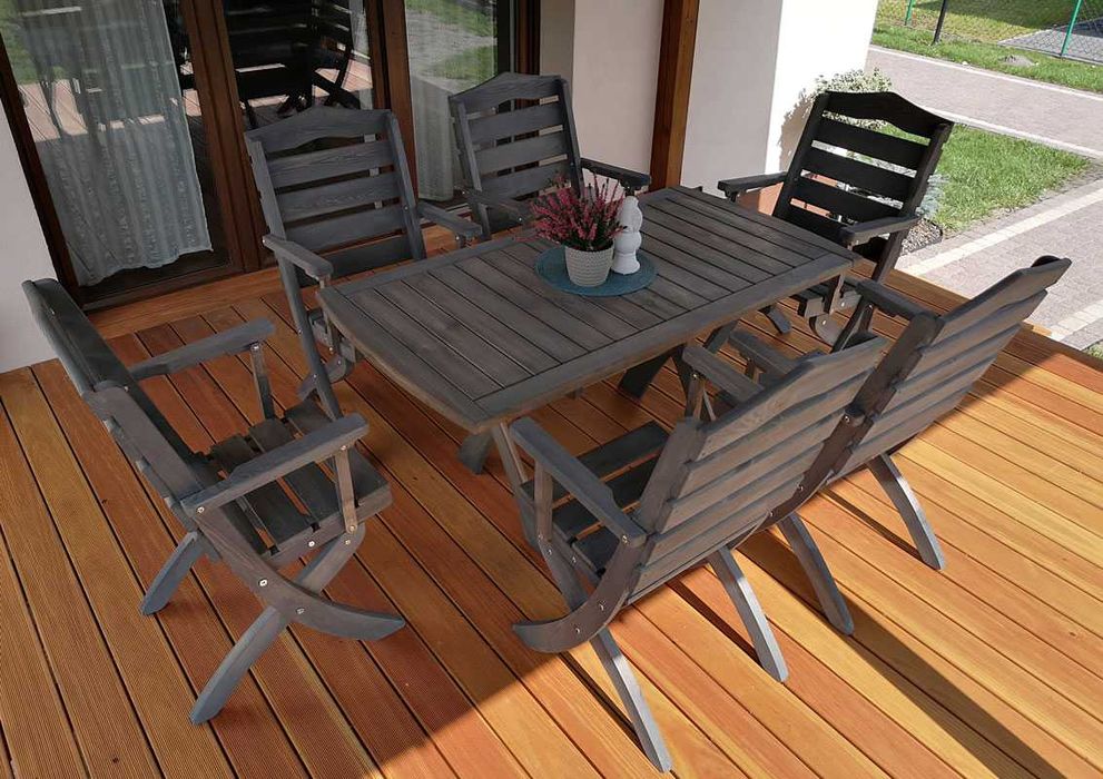Meble ogrodowe drewniane tarasowe składane komplet typ T