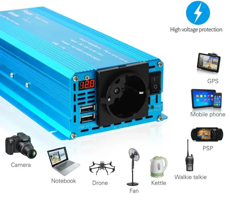 Інвертор Foval 12 220 3000, 2600 перетворювач напруги з чистим синусом