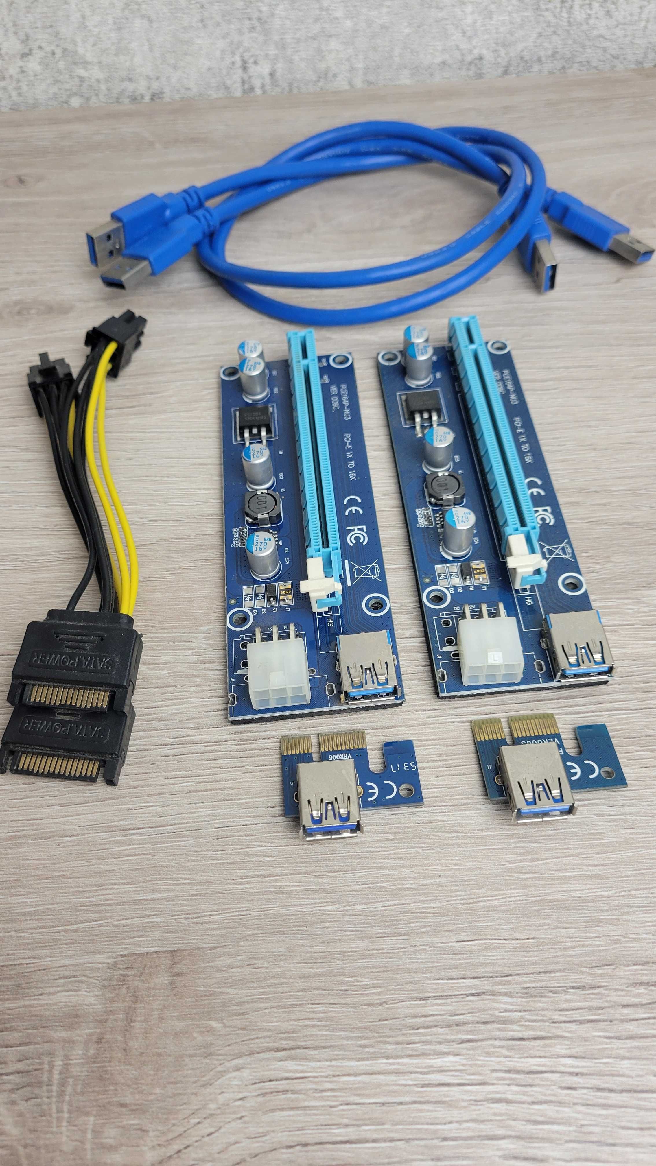 Riser ( Райзер ) PCI-EXx1=>x16, 4-pin/6-pin/Sata, USB3.0 AM-AM 0,6м