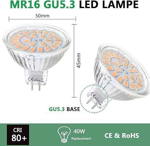 10 żarówek LED MR16 GU5.3 ciepła biel 5W 50 W, 3000 K, 450 lm 458