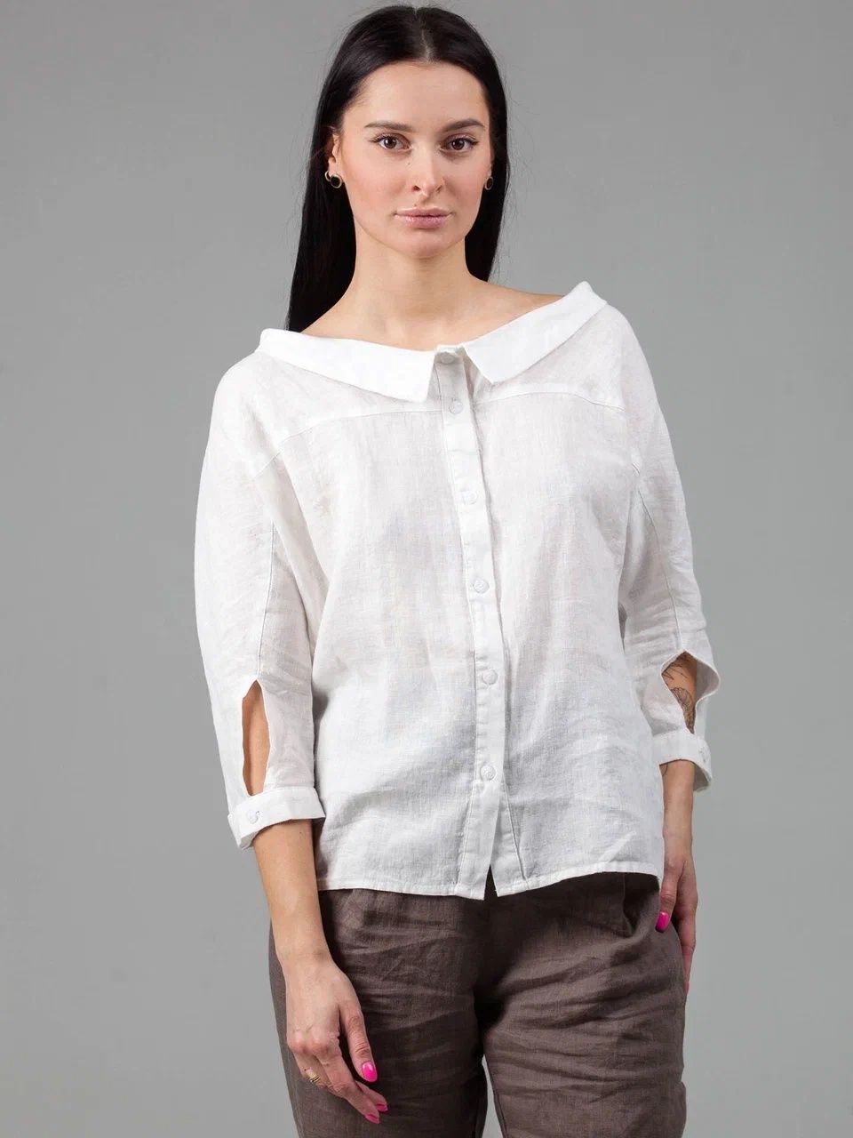 Kobieca bluzka lniana koszula z długim rękawem