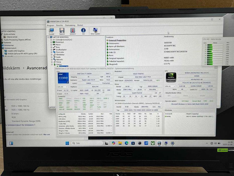 Ігровий ноут Asus Tuf 15.6'FullHD144Hz/i7-13620H/RTX4070/16DDR5/1TBSSD