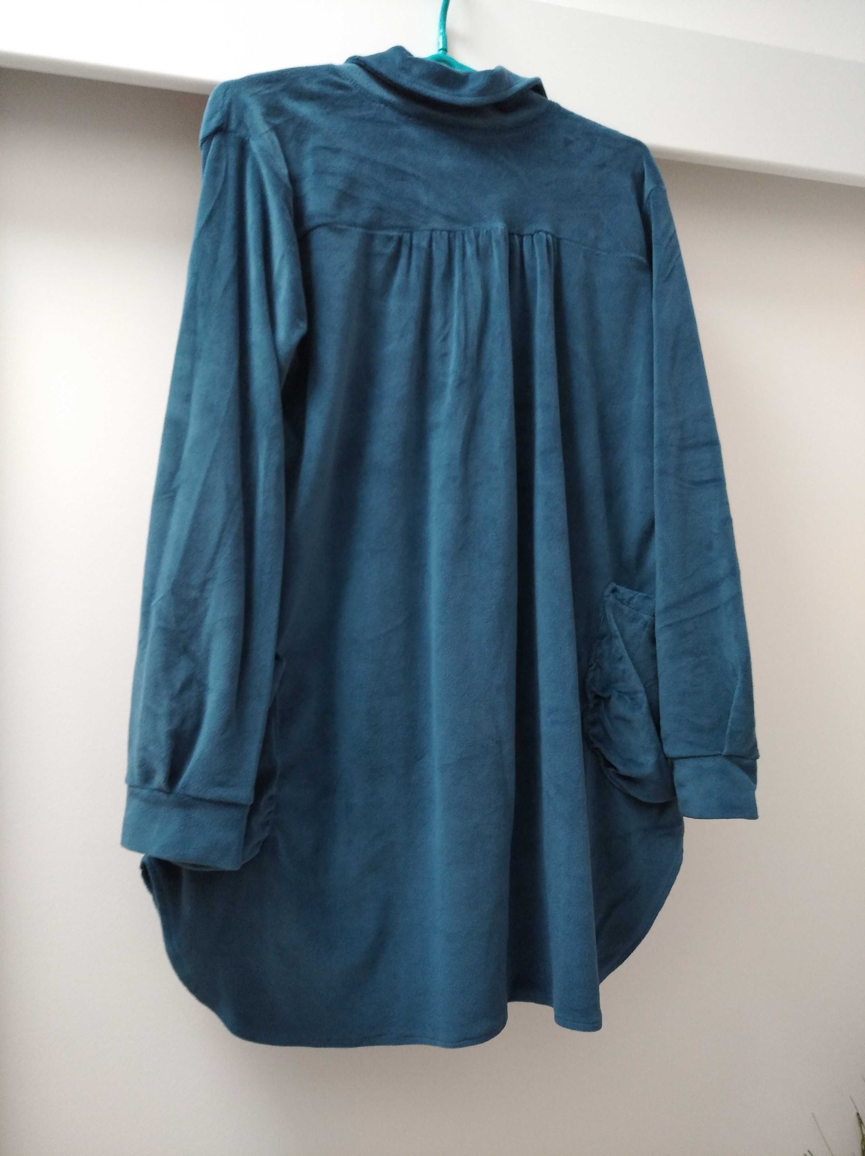 Sukienka tunika koszulowa morska welur włoski rozmiar uni S M L XL XXL
