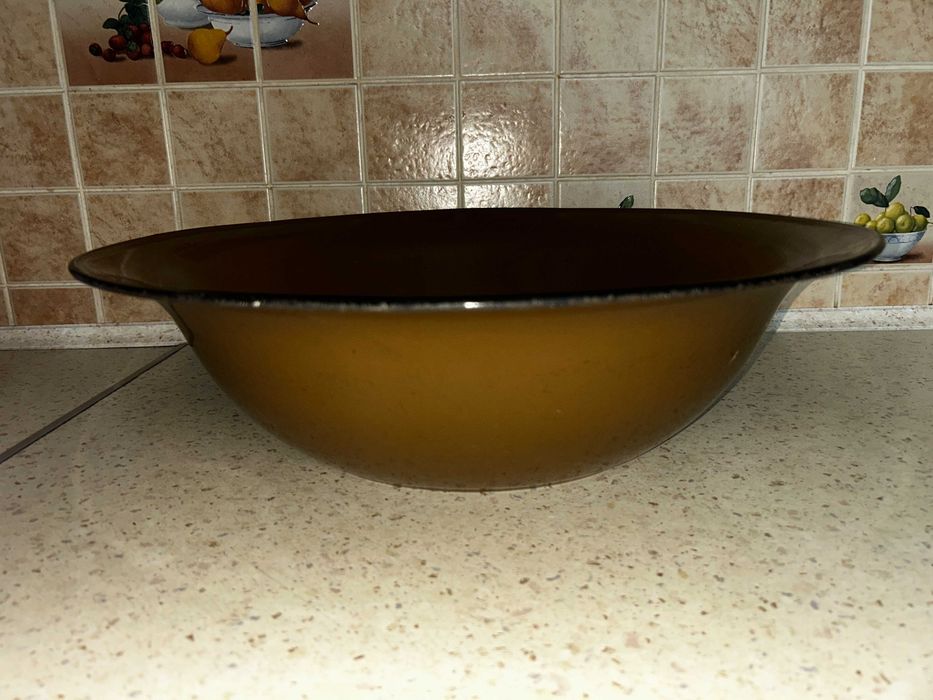 DUŻA Emaliowana Brązowa MISKA - 50 cm - PRL !